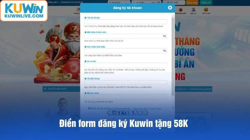 Điền form đăng ký Kuwin tặng 58K