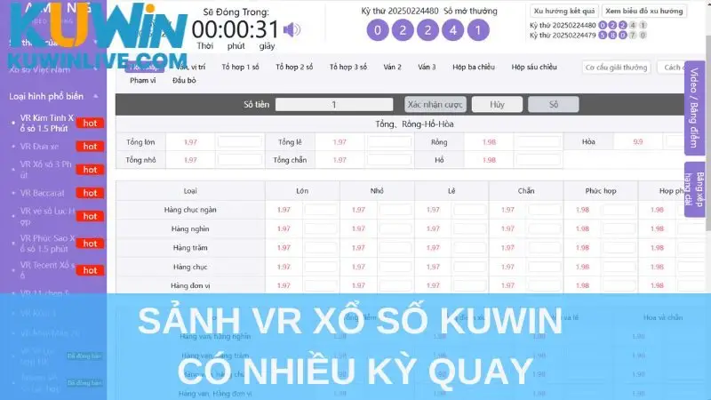 Sảnh VR xổ số Kuwin có nhiều kỳ quay