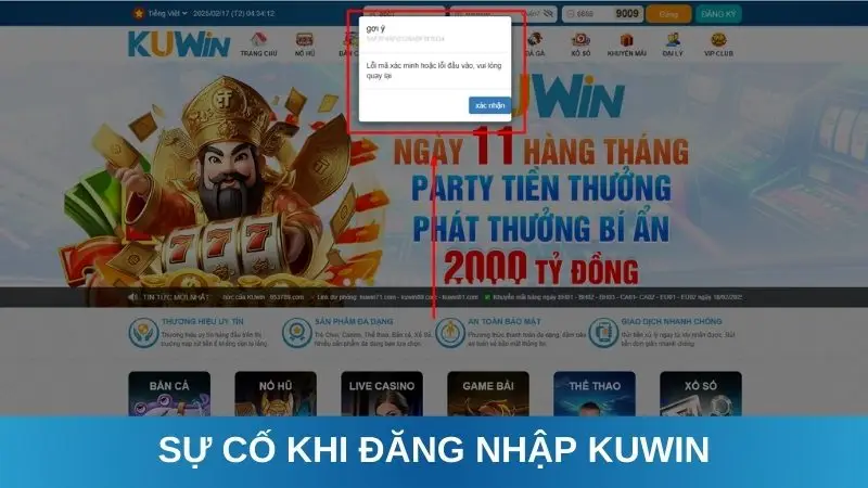 Sự cố khi đăng nhập Kuwin