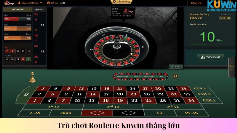 Trò chơi Roulette Kuwin thắng lớn